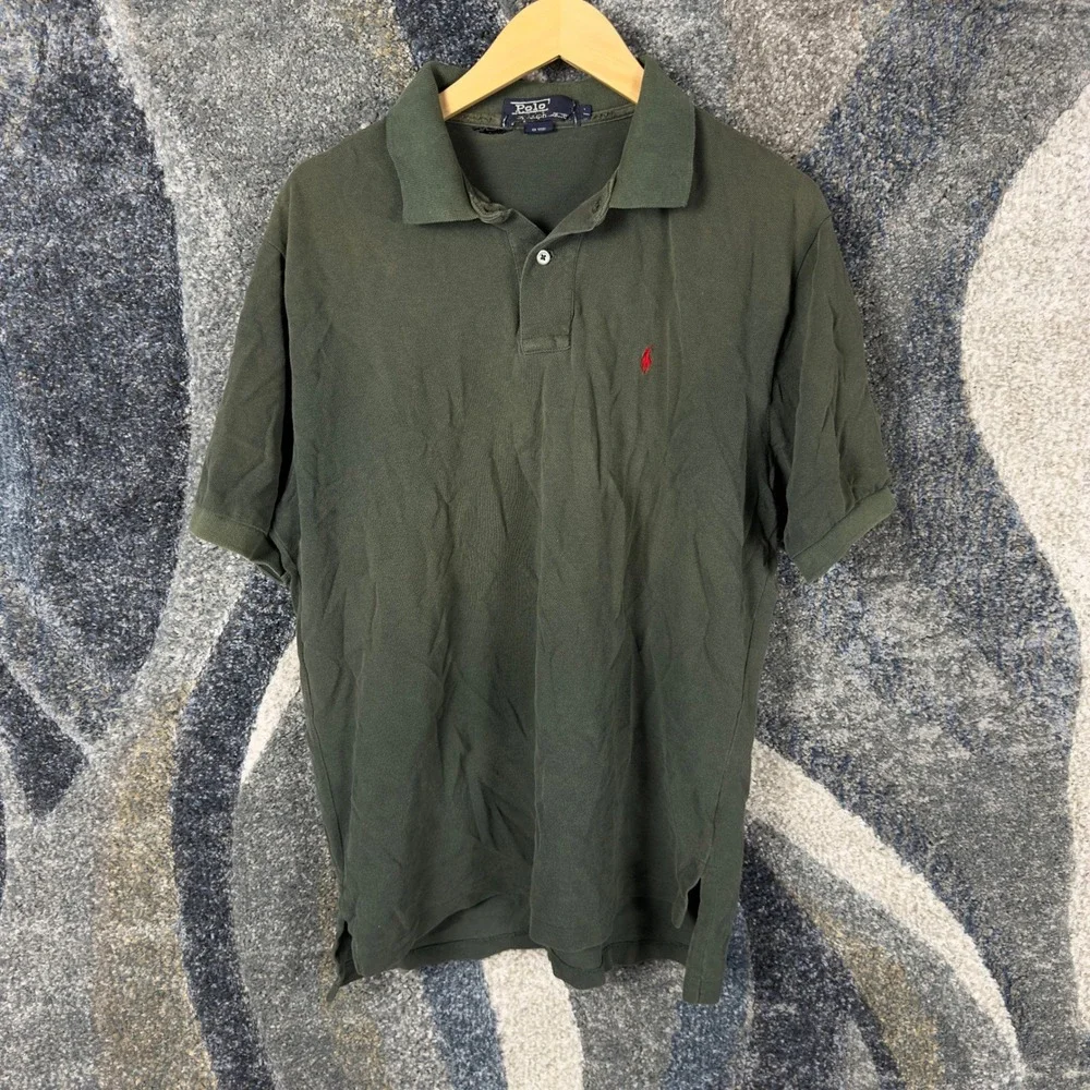 Vintage Polo Ralph Lauren Polo Shirt Mens L Green Fair Hole Pique Short‎ Sleeve